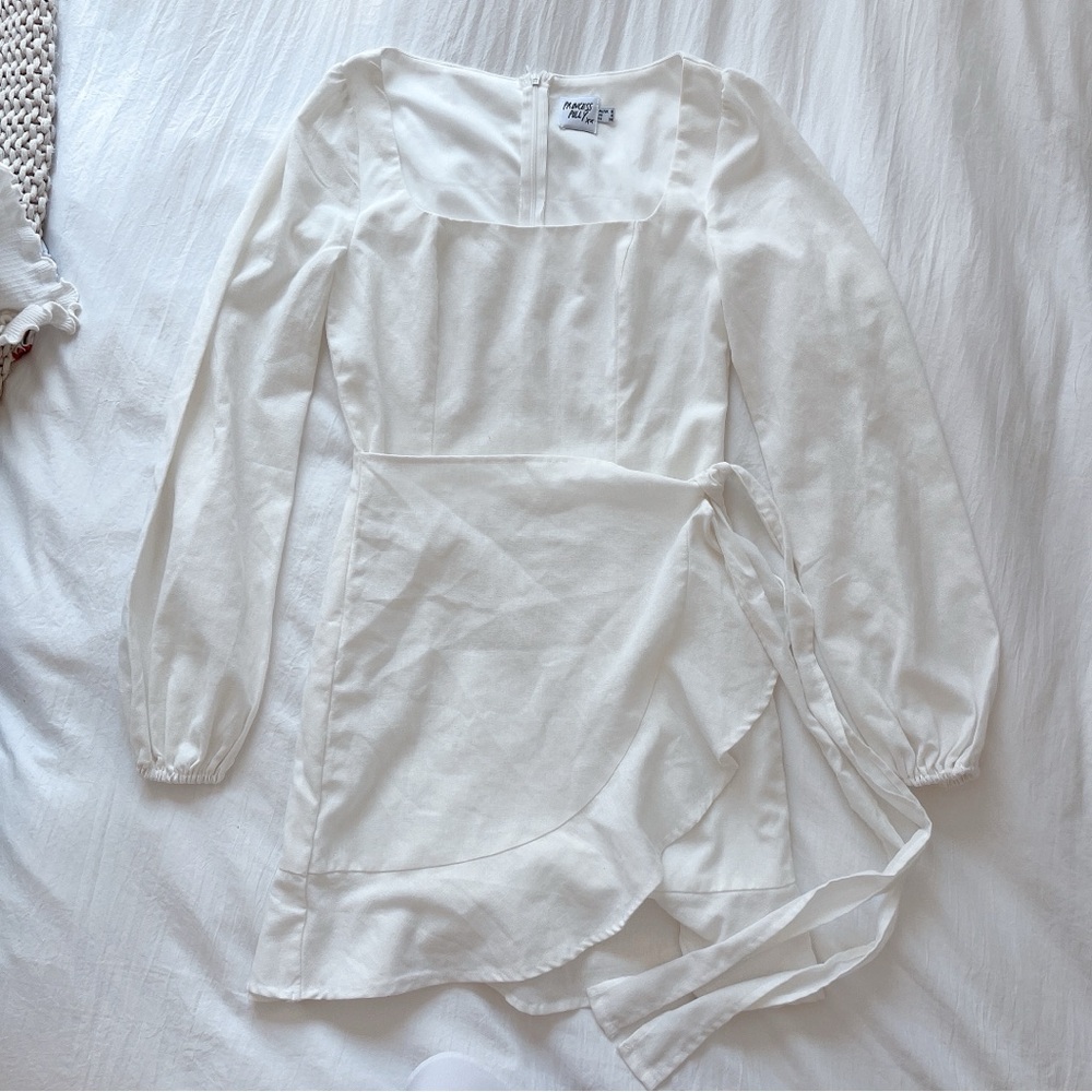 White Long Sleeve Wrap Dress